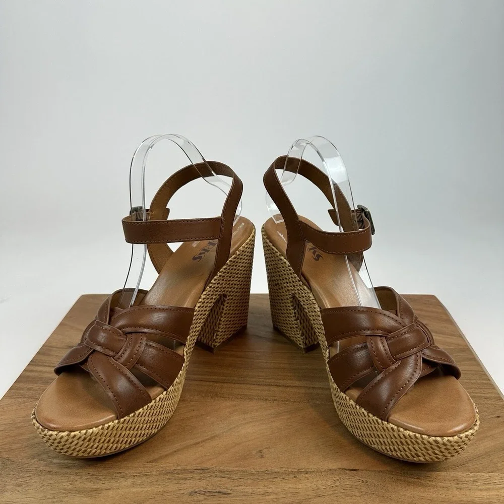New NWOB Korks Kork-Ease Dee Faux Leather Woven Block Heels Sandals Size‎ 11 M